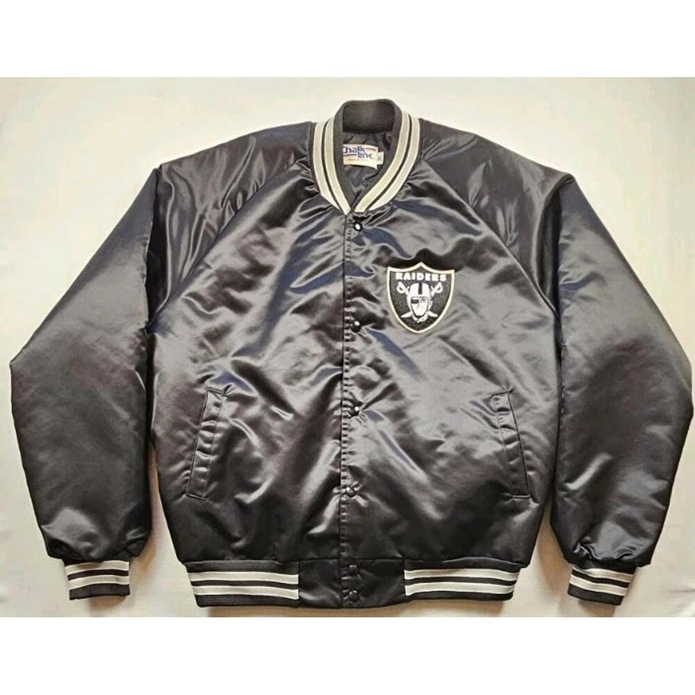 Vintage Chalk Line NFL Las Vegas Oakland Raiders Button Up Satin Jacket Size XL